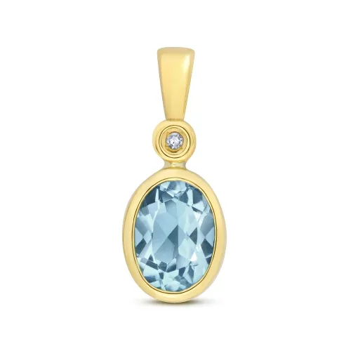Diamond 0.005ct and Oval Blue Topaz Pendant 7X5mm 9ct Gold